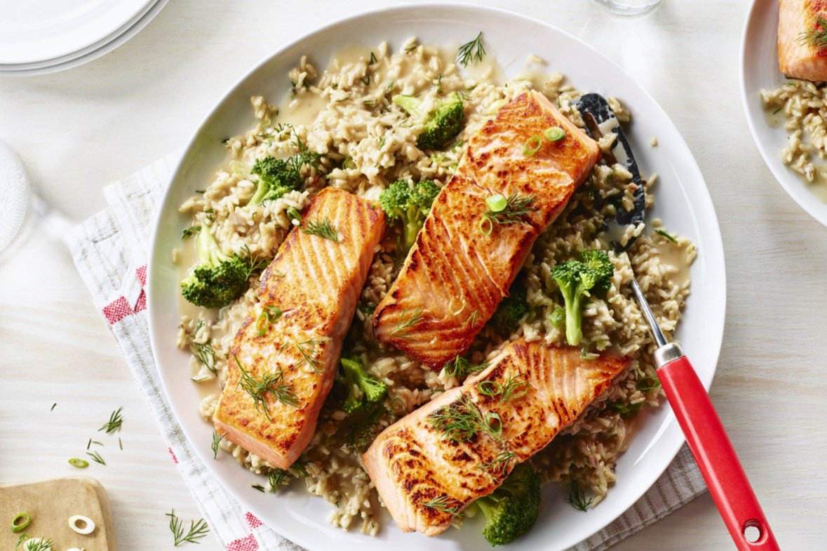Salmon with brown rice