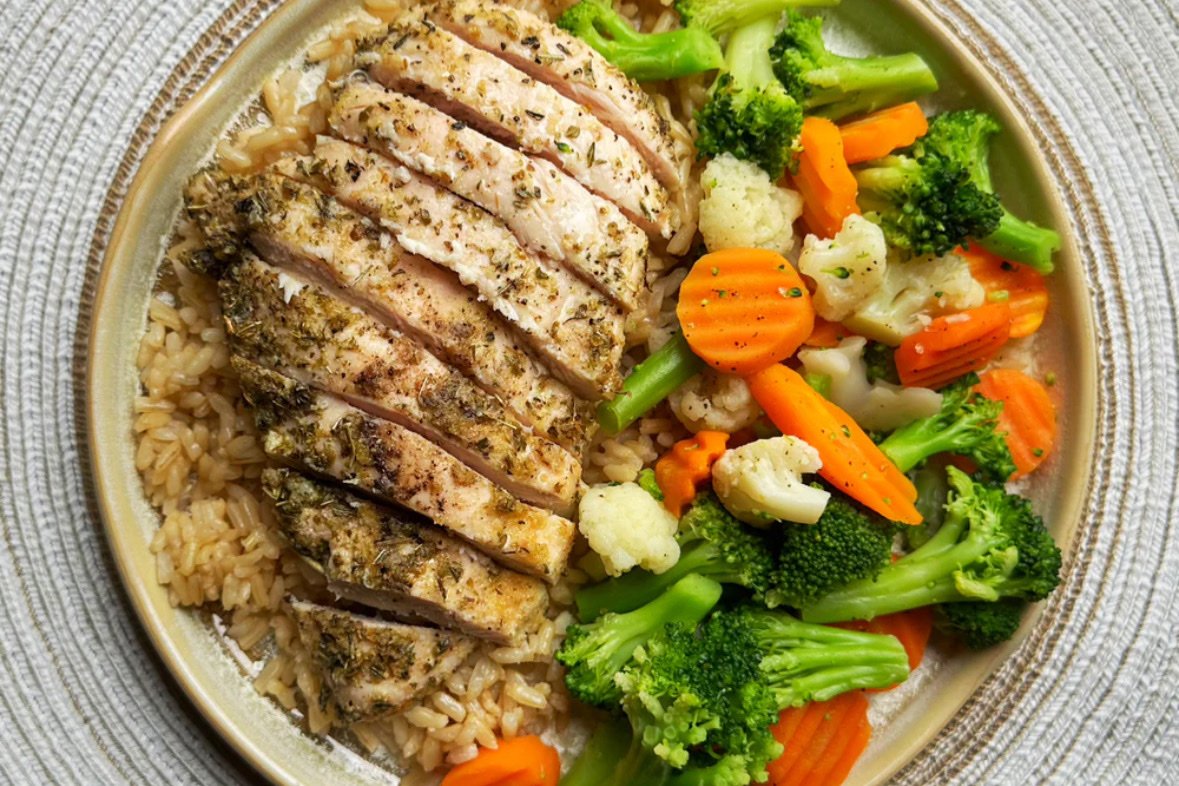 Chicken over brown rice
