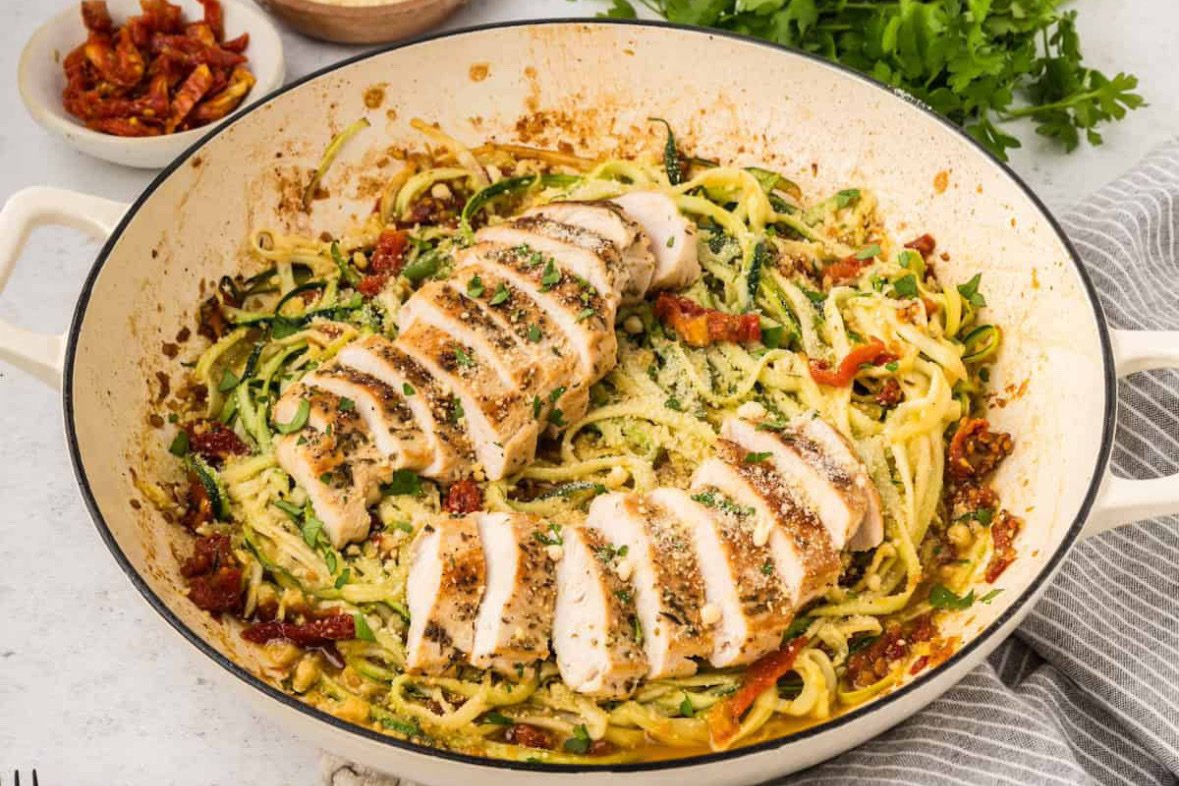 Chicken with zucchini pasta